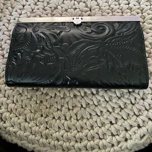 Patricia Nash black leather flower embossed wallet